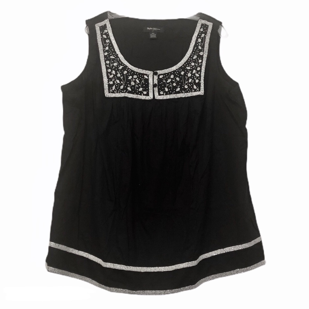 Style & Co. Beaded Sleeveless Black Top [Size: 16]